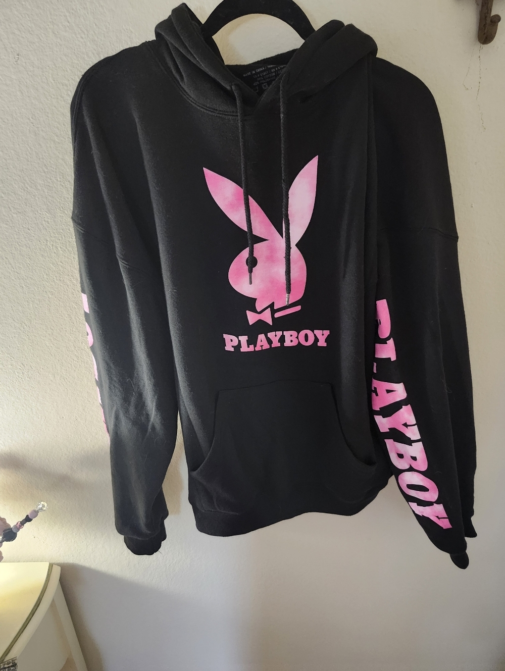 PLAYBOY Black Hoodie with Pink Bunny Graphic